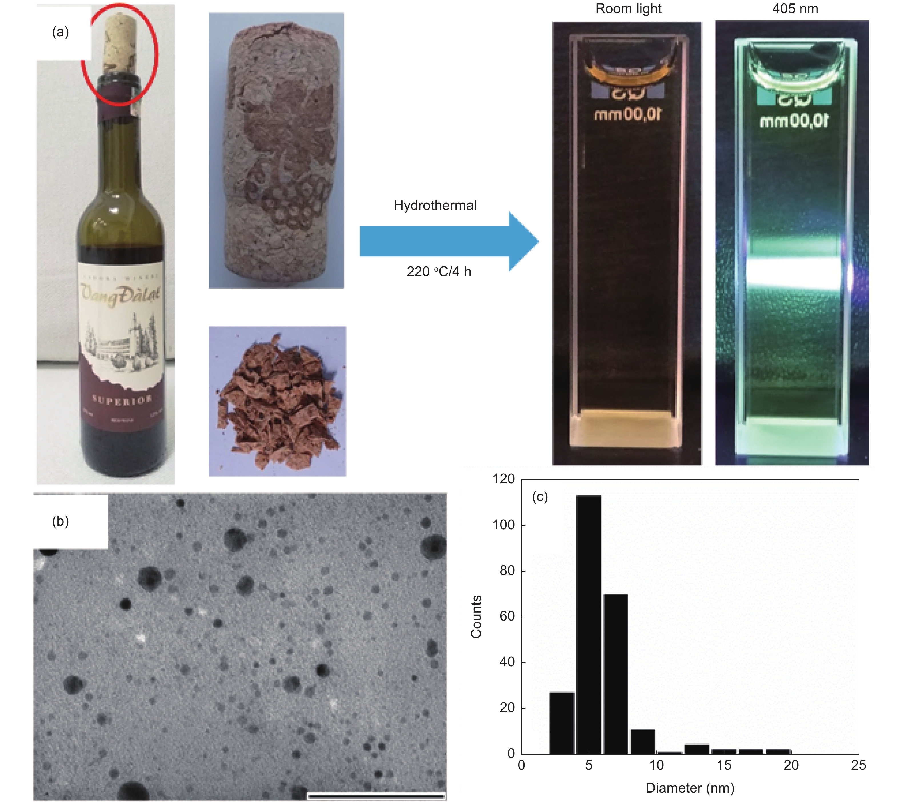 Hydrothermal synthesis of carbon nanodots from waste wine cork and their  use in biocompatible fluorescence imaging